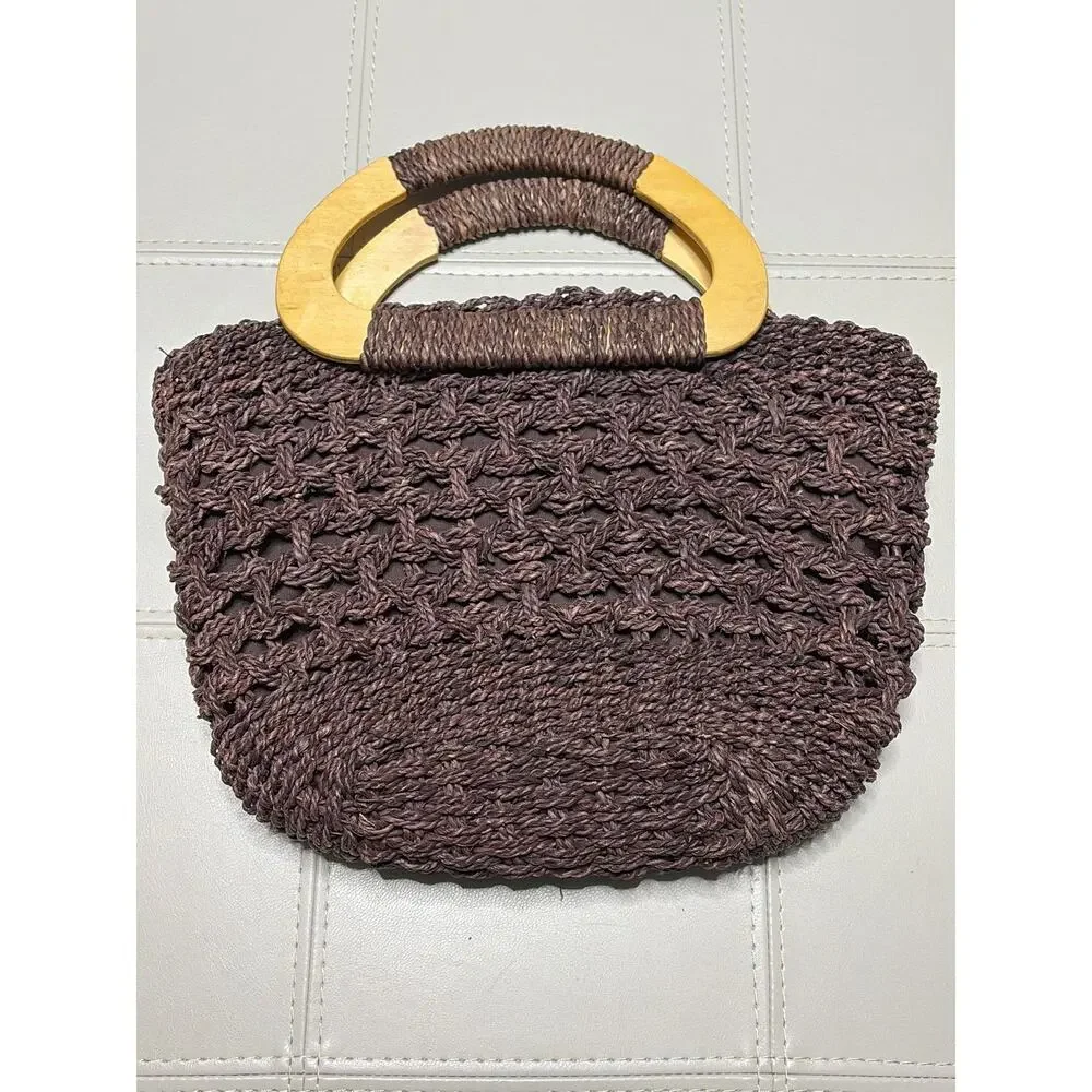 White Stag Brown Macrame Bag with Wooden D Handles